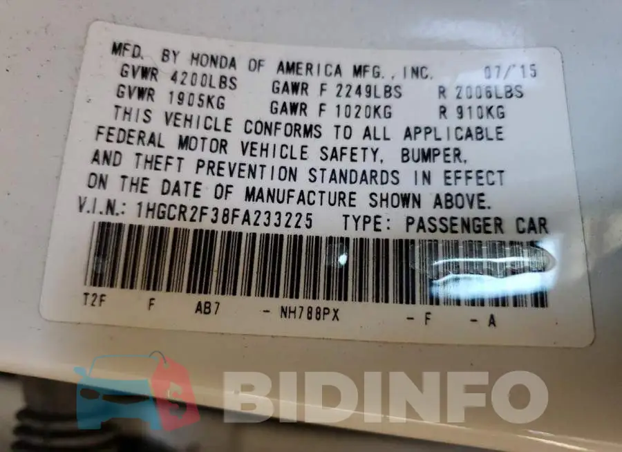 1HGCR2F38FA233225 Photo# 12