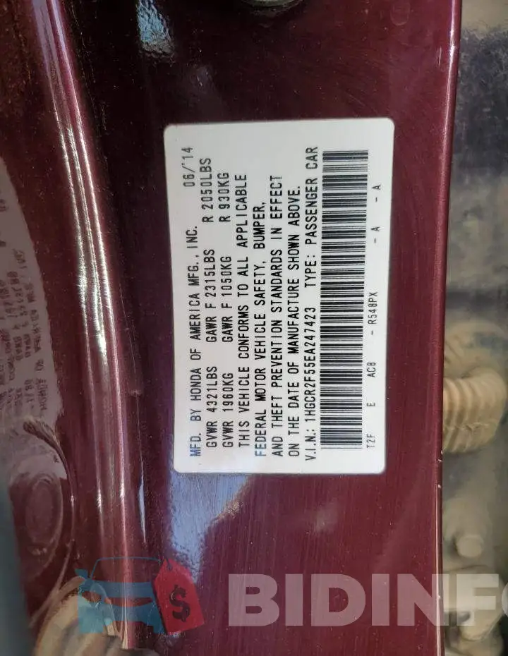 1HGCR2F55EA247423 Photo# 12