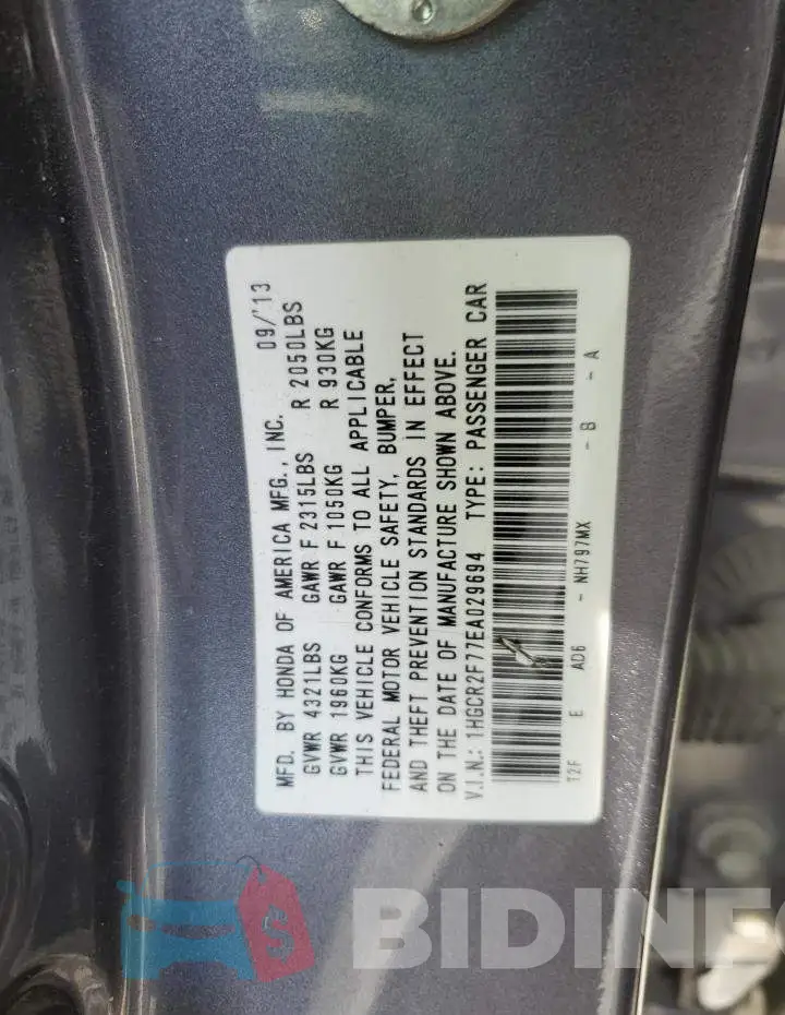 1HGCR2F77EA029694 Photo# 12