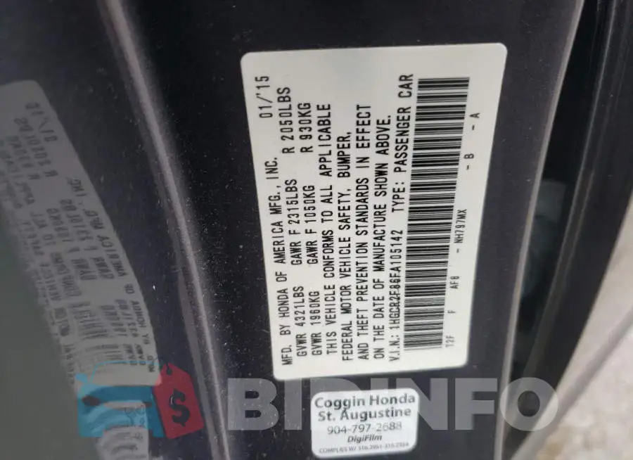 1HGCR2F86FA105142 Photo# 13
