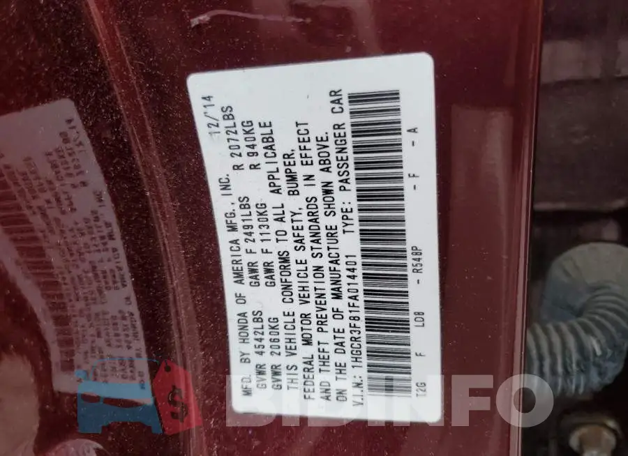 1HGCR3F81FA014401 Photo# 12