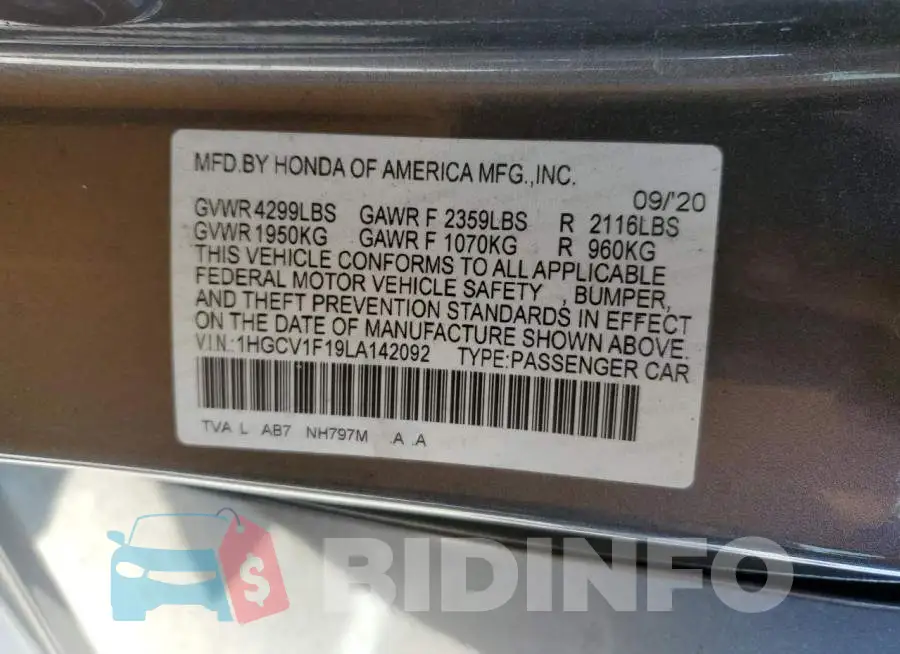 1HGCV1F19LA142092 Photo# 12