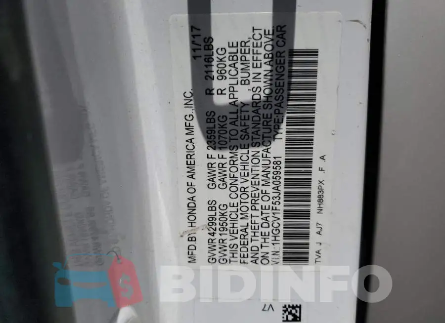 1HGCV1F53JA059581 Photo# 13