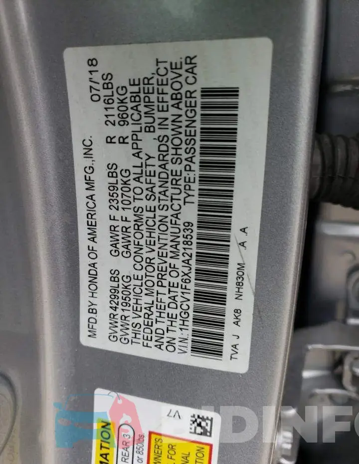1HGCV1F6XJA218539 Photo# 12