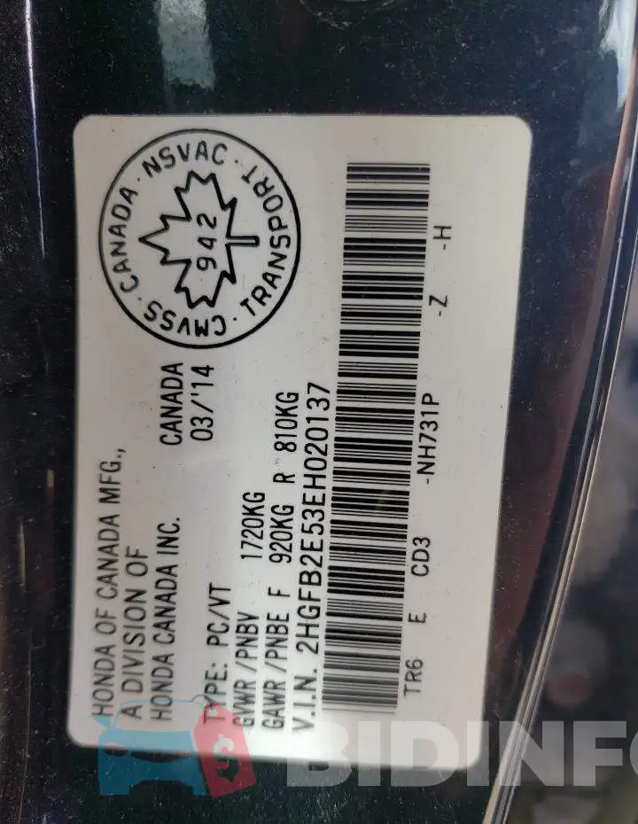 2HGFB2E53EH020137 Photo# 13