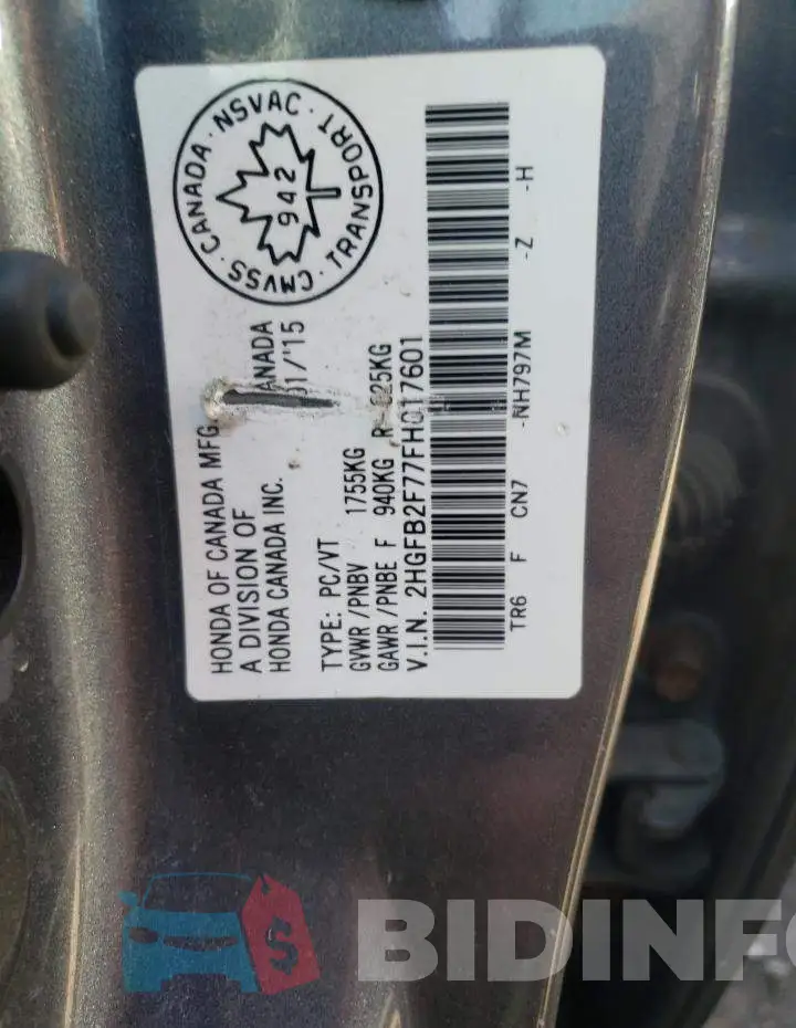 2HGFB2F77FH017601 Photo# 12