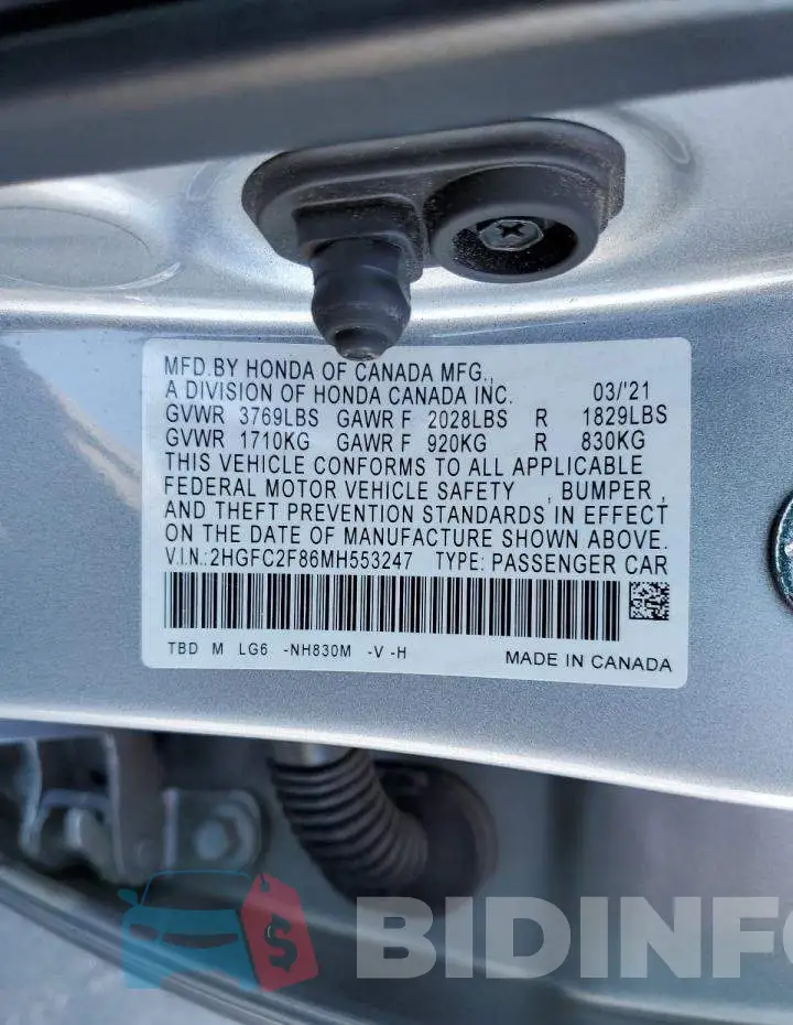 2HGFC2F86MH553247 Photo# 12