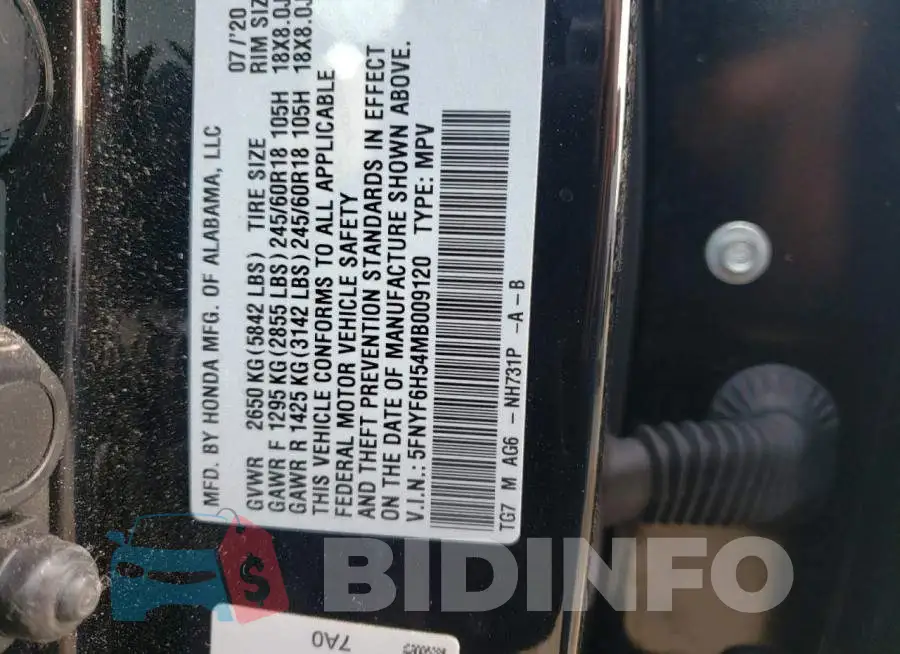 5FNYF6H54MB009120 Photo# 14