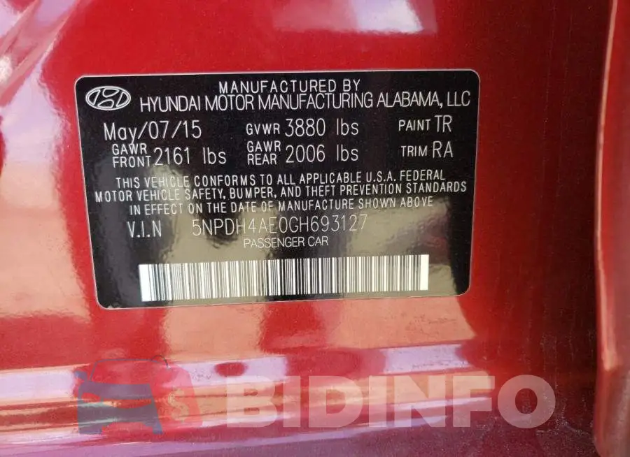5NPDH4AE0GH693127 Photo# 13