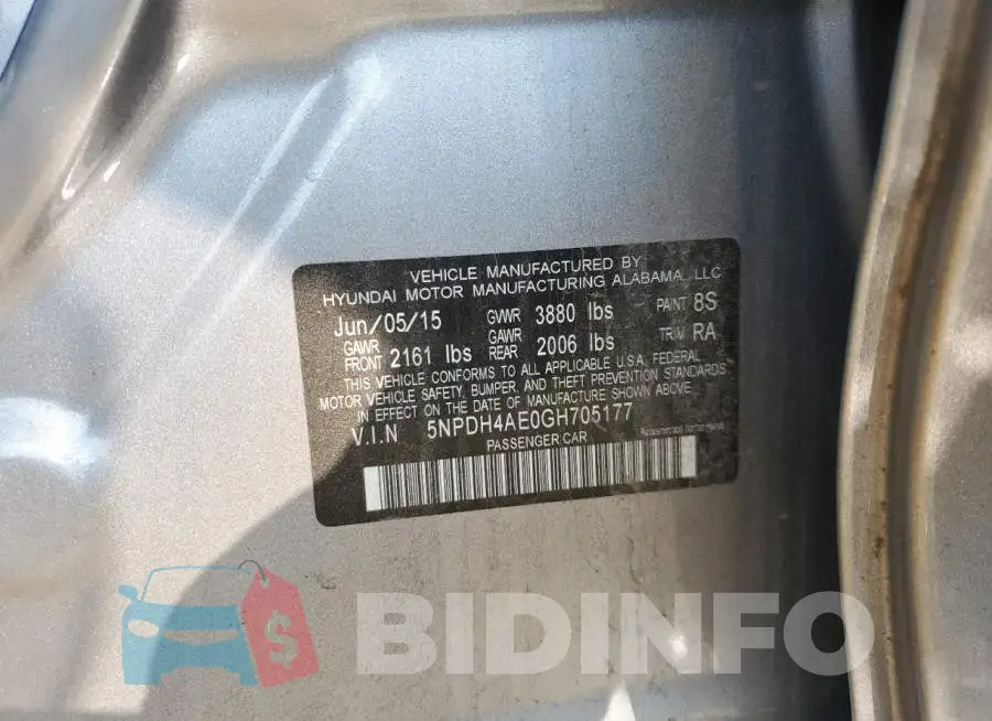 5NPDH4AE0GH705177 Photo# 12