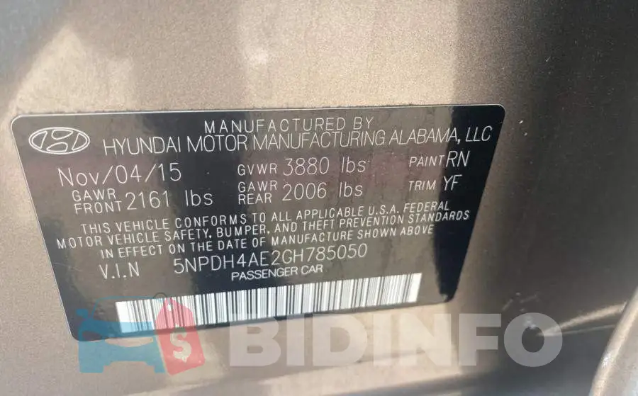 5NPDH4AE2GH785050 Photo# 10