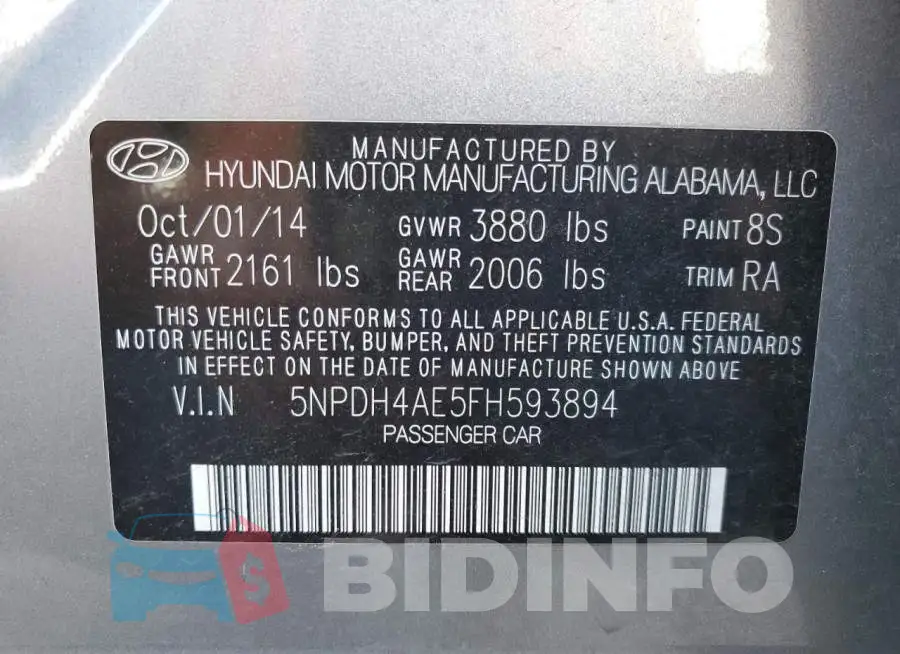 5NPDH4AE5FH593894 Photo# 13