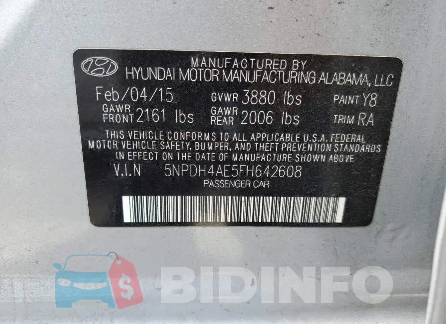 5NPDH4AE5FH642608 Photo# 12