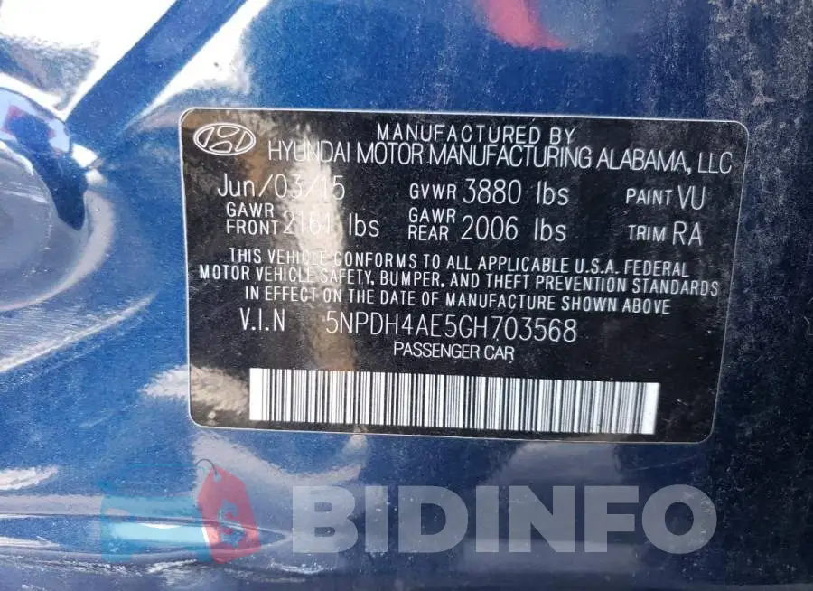 5NPDH4AE5GH703568 Photo# 12
