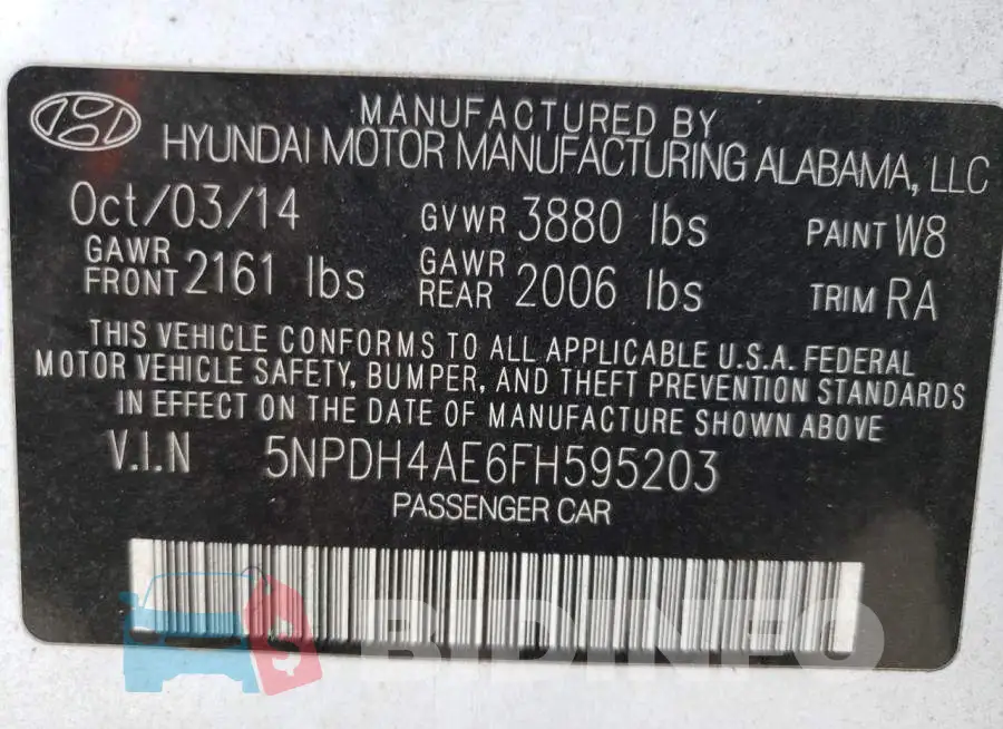 5NPDH4AE6FH595203 Photo# 13