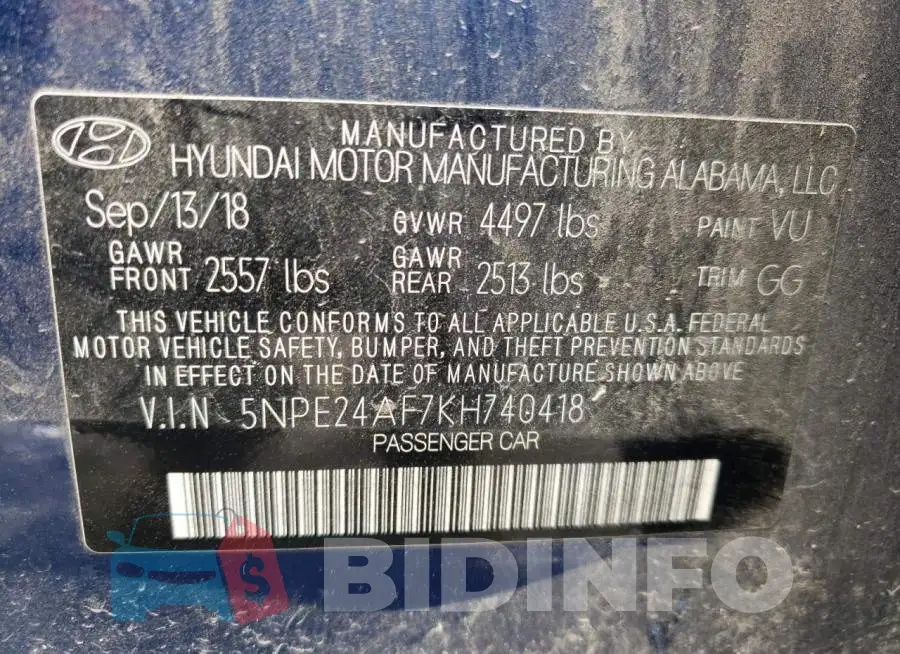 5NPE24AF7KH740418 Photo# 12