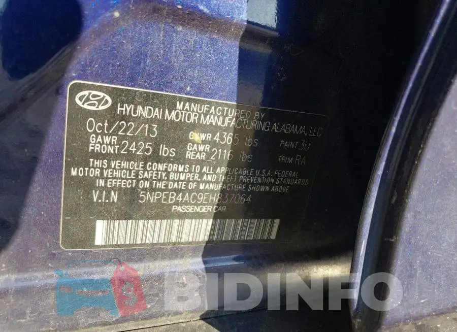5NPEB4AC9EH837064 Photo# 10
