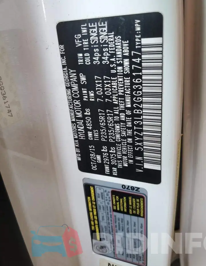 5XYZT3LB2GG361747 Photo# 12