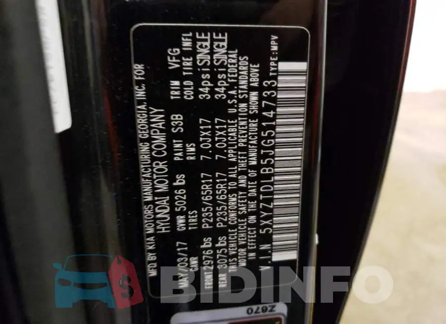 5XYZTDLB5JG514733 Photo# 12