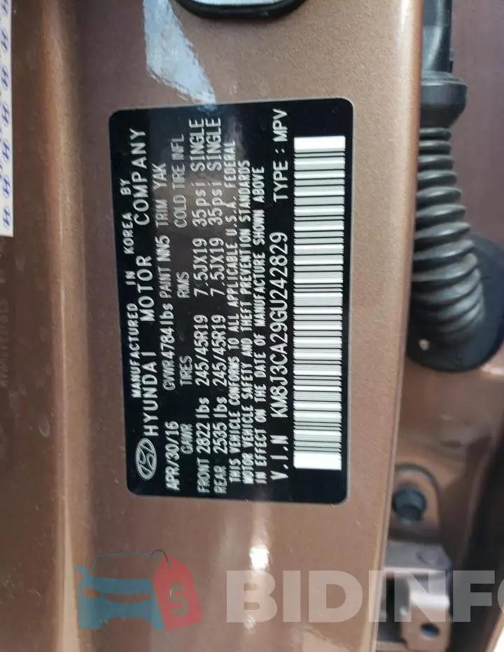 KM8J3CA29GU242829 Photo# 13