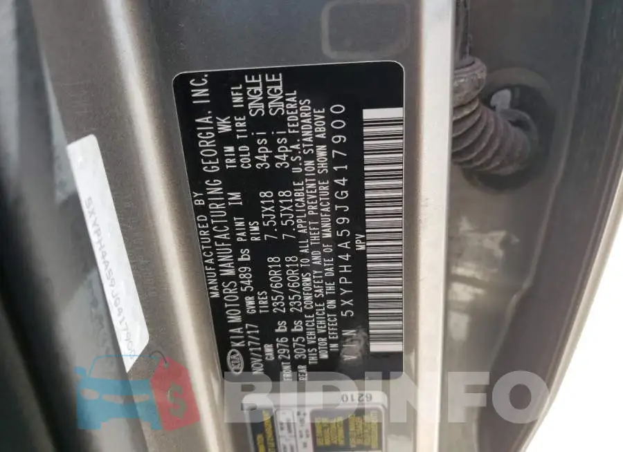5XYPH4A59JG417900 Photo# 13