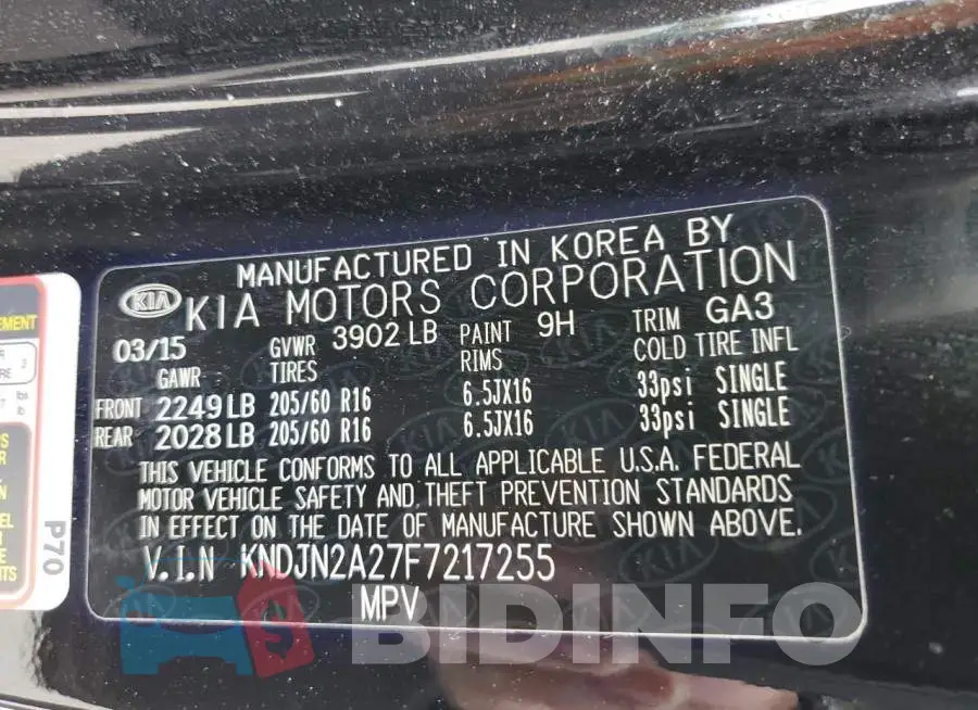 KNDJN2A27F7217255 Photo# 13