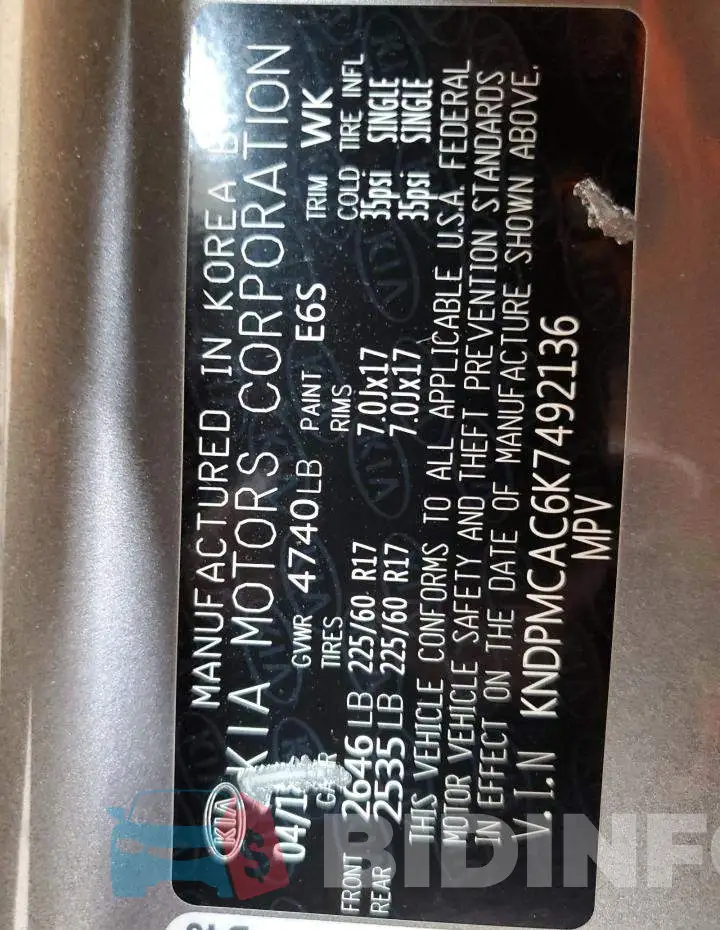 KNDPMCAC6K7492136 Photo# 13