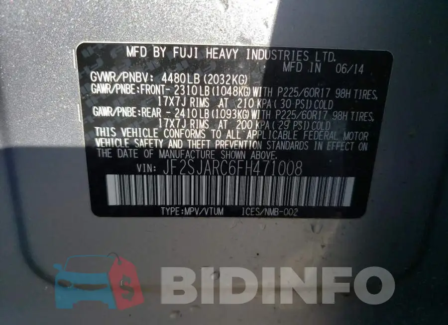 JF2SJARC6FH471008 Photo# 14