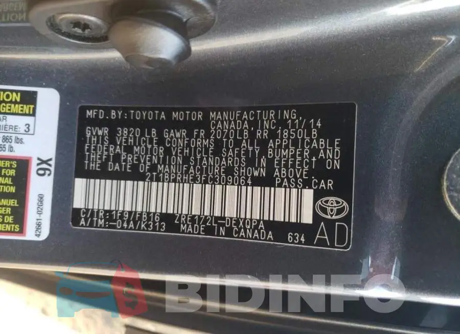 2T1BPRHE3FC309064 Photo# 12