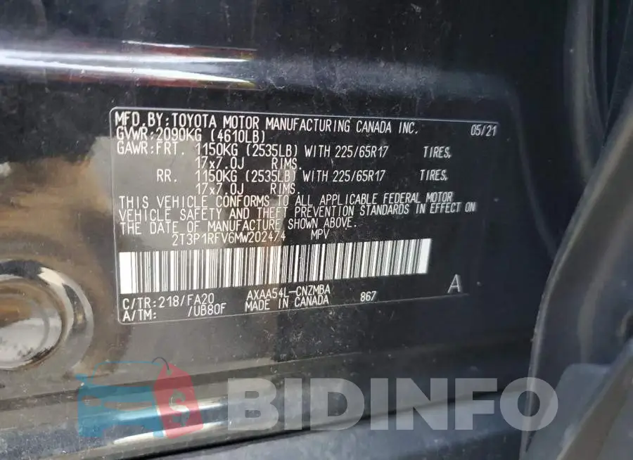 2T3P1RFV6MW202474 Photo# 13
