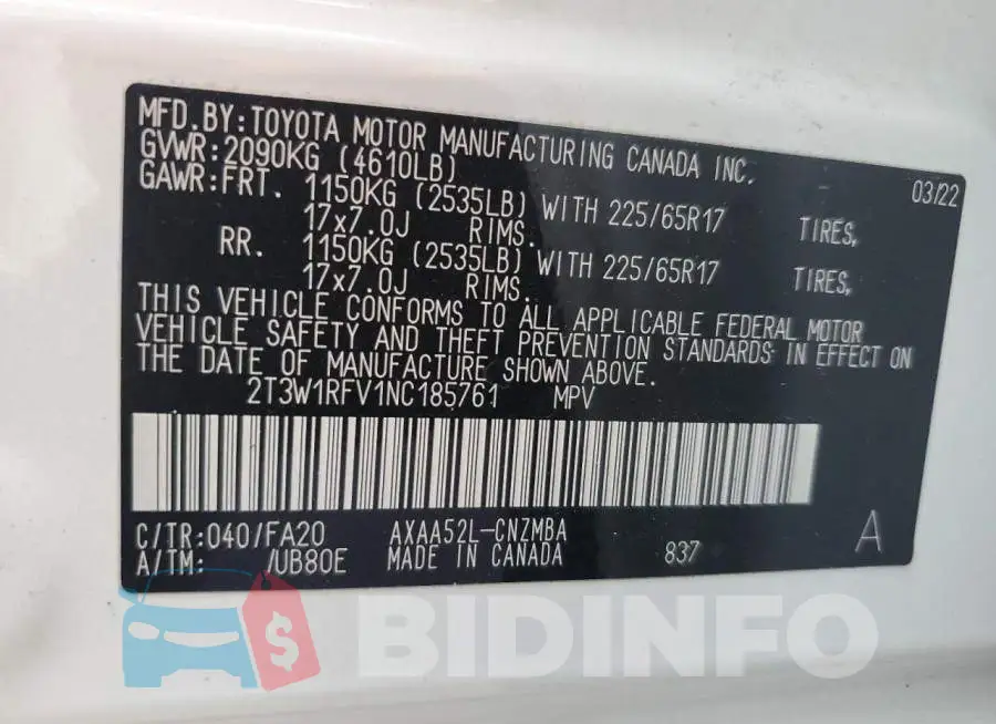 2T3W1RFV1NC185761 Photo# 13