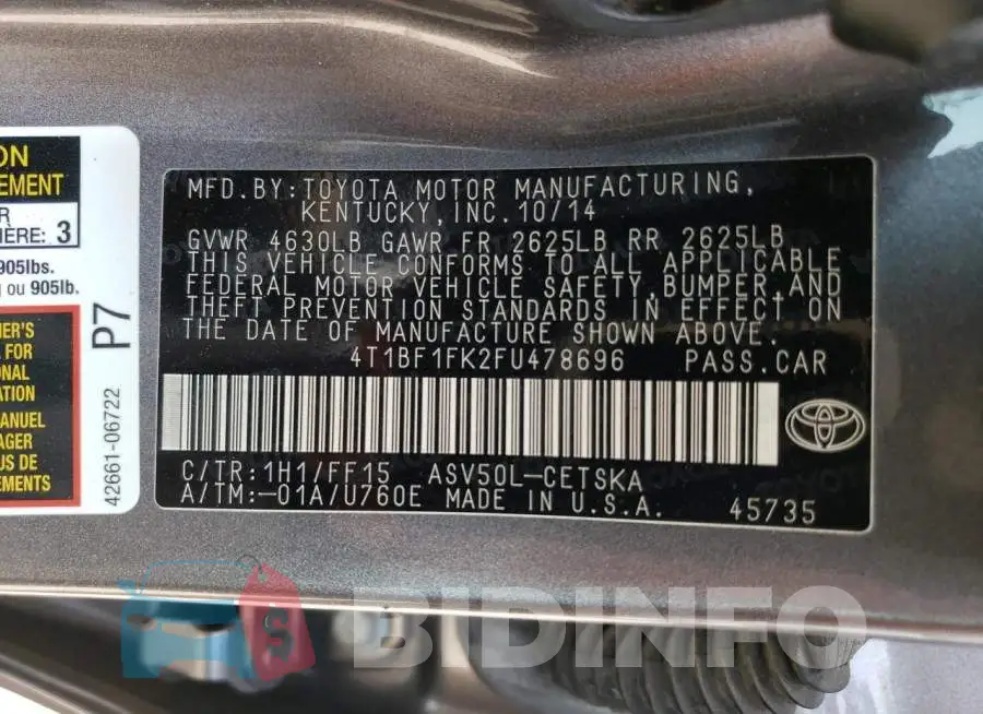 4T1BF1FK2FU478696 Photo# 13