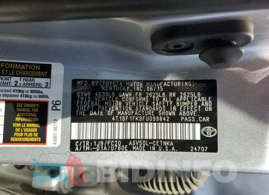 4T1BF1FK9FU099842 Photo# 12