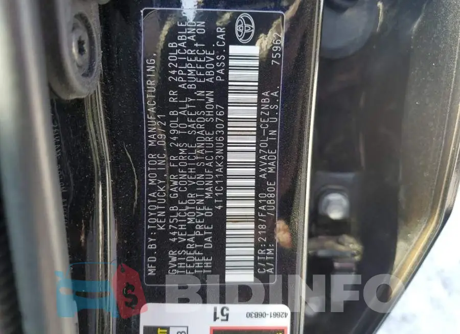 4T1C11AK3NU630767 Photo# 13