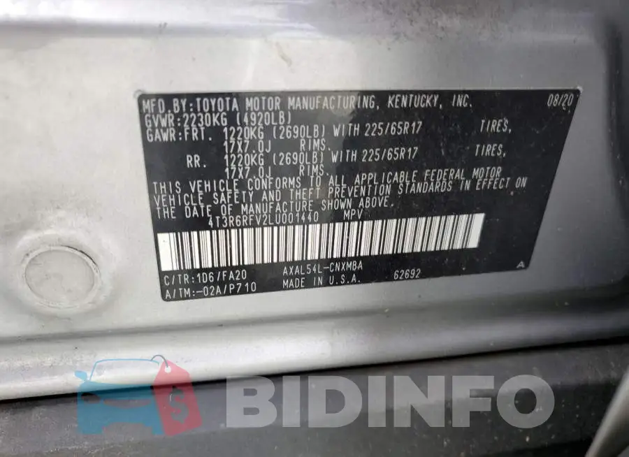 4T3R6RFV2LU001440 Photo# 13
