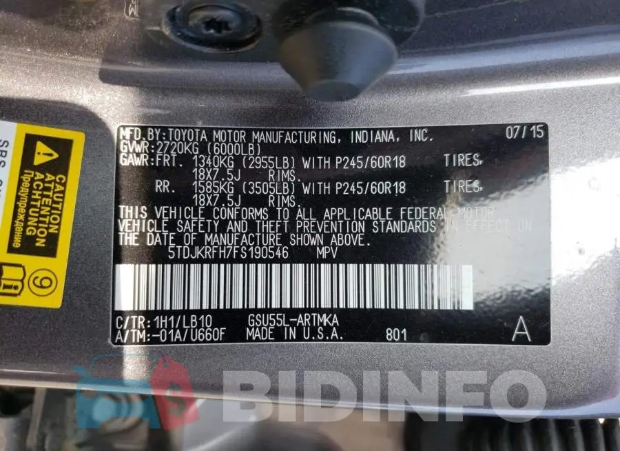 5TDJKRFH7FS190546 Photo# 14