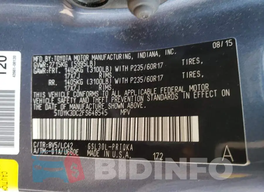 5TDYK3DC2FS648545 Photo# 14