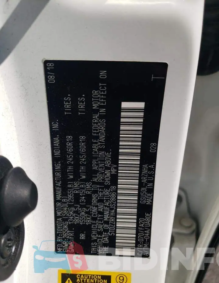 5TDZZRFH4JS288618 Photo# 13