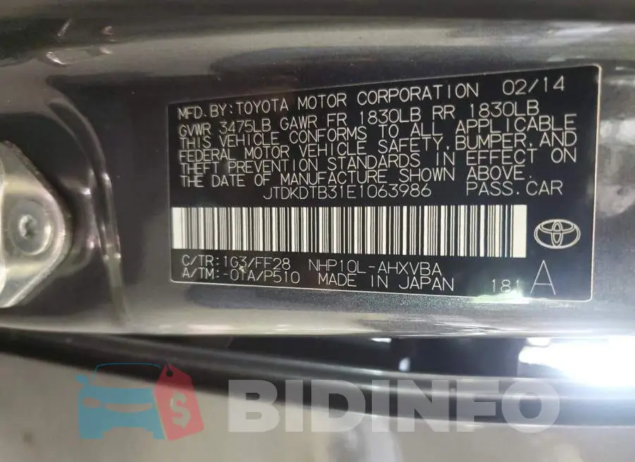 JTDKDTB31E1063986 Photo# 12