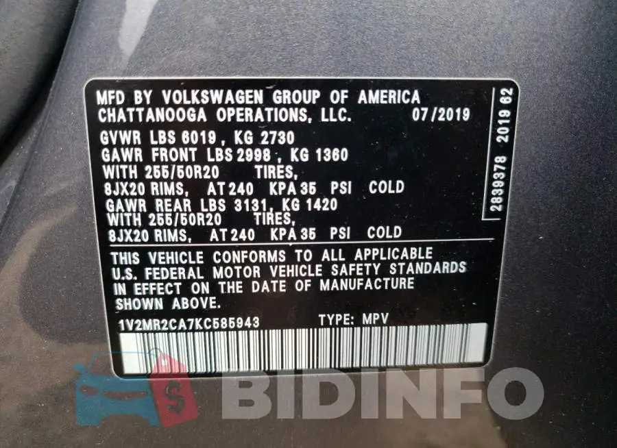 1V2MR2CA7KC585943 Photo# 13
