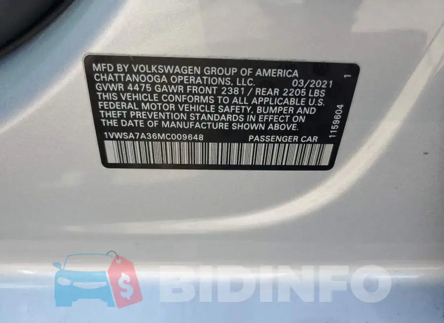 1VWSA7A36MC009648 Photo# 12