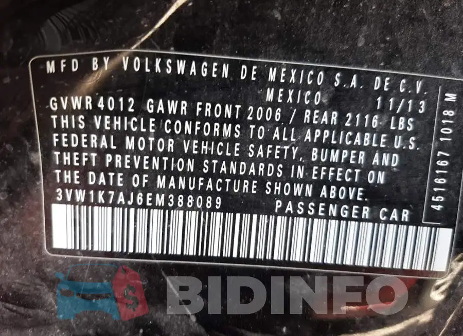 3VW1K7AJ6EM388089 Photo# 14