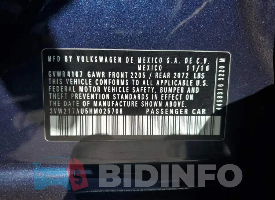 3VW217AU5HM025708 Photo# 12