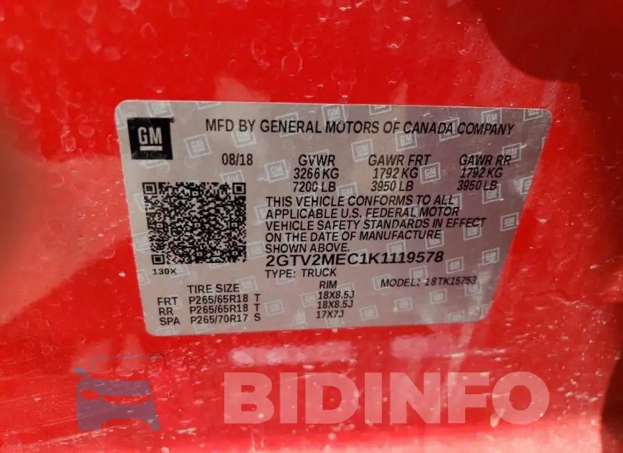 2GTV2MEC1K1119578 Photo# 12