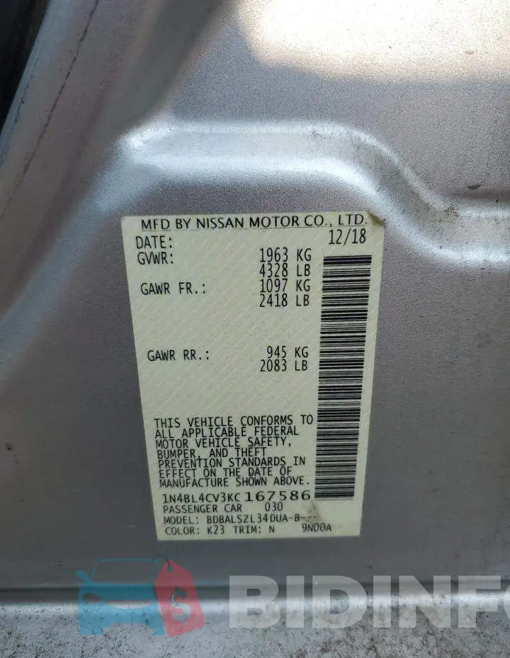 1N4BL4CV3KC167586 Photo# 12