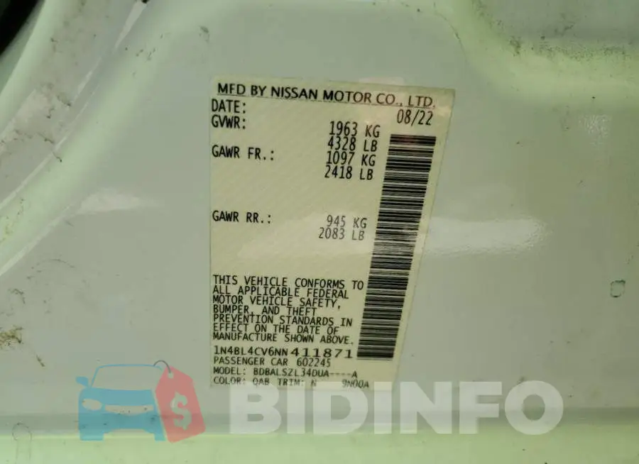 1N4BL4CV6NN411871 Photo# 12