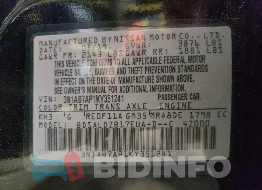 3N1AB7AP1KY351241 Photo# 12