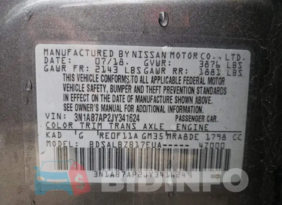 3N1AB7AP2JY341624 Photo# 13