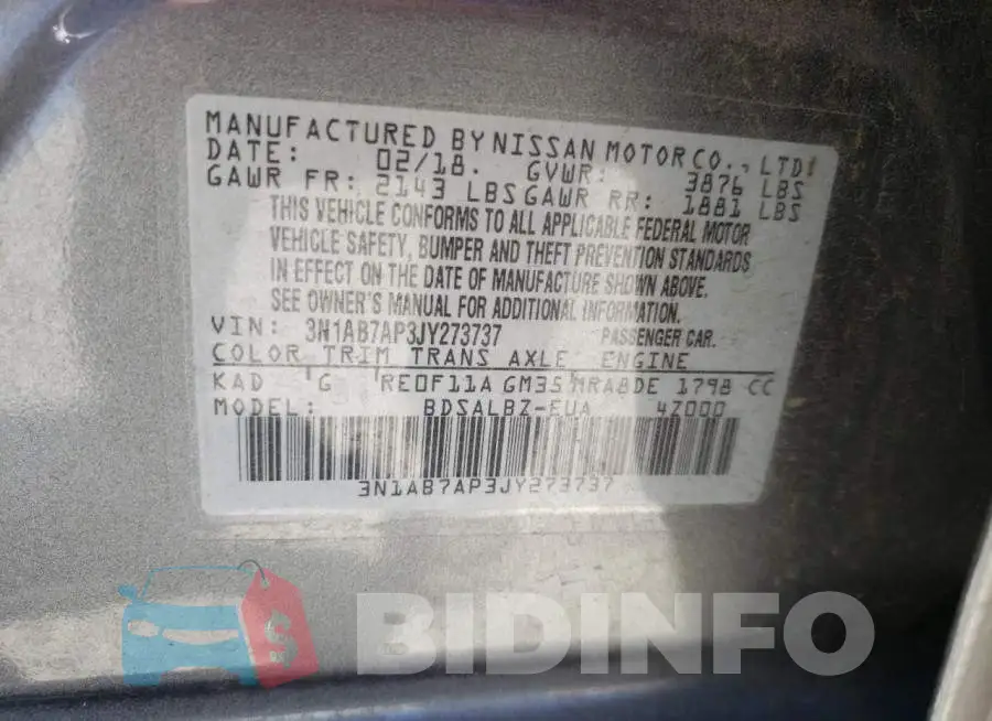 3N1AB7AP3JY273737 Photo# 13