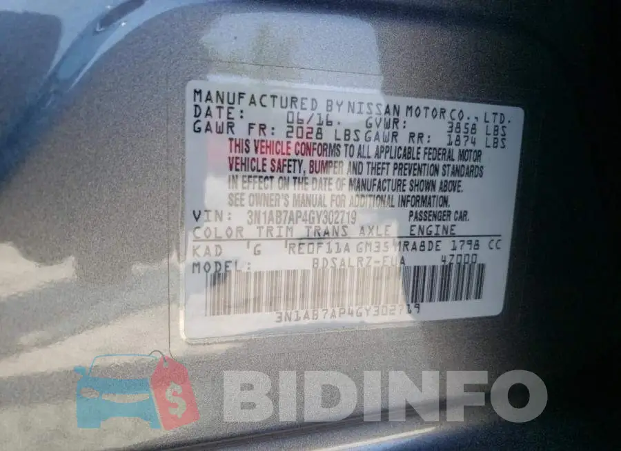 3N1AB7AP4GY302719 Photo# 12